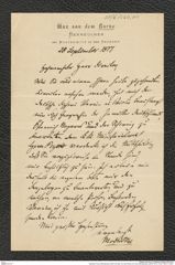 Nachlass Franz Steindachner, Brief von Max von dem Borne an Franz Steindachner (28.09.1877), Inv.Nr. 564.01, Seite 1